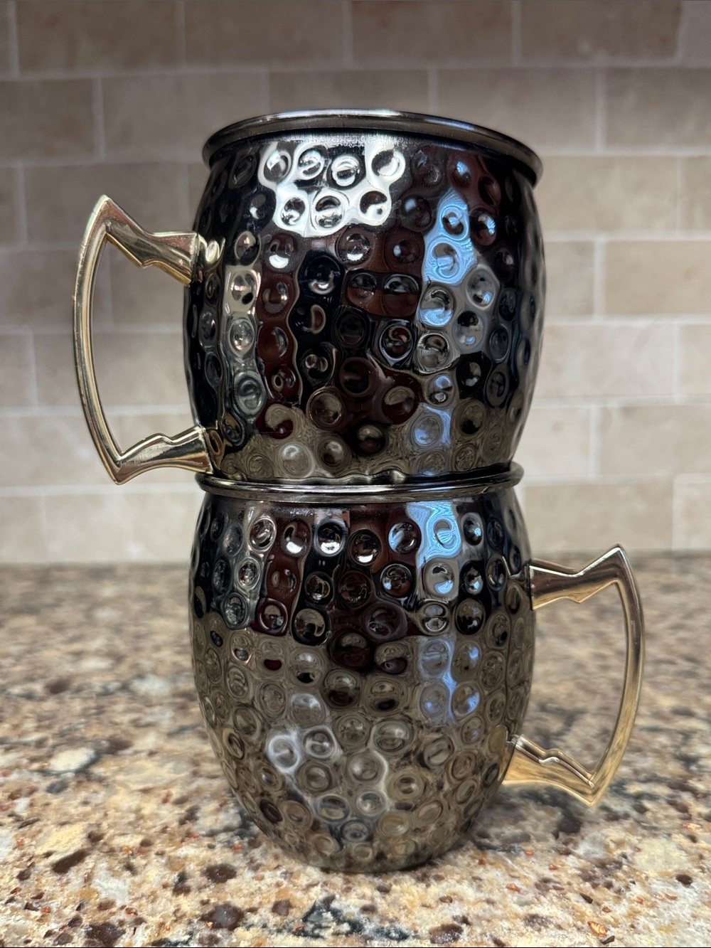 Eco One 20 oz Set of 2 Hammered Stainless Steel Moscow Mule Mugs Gunmetal Finish